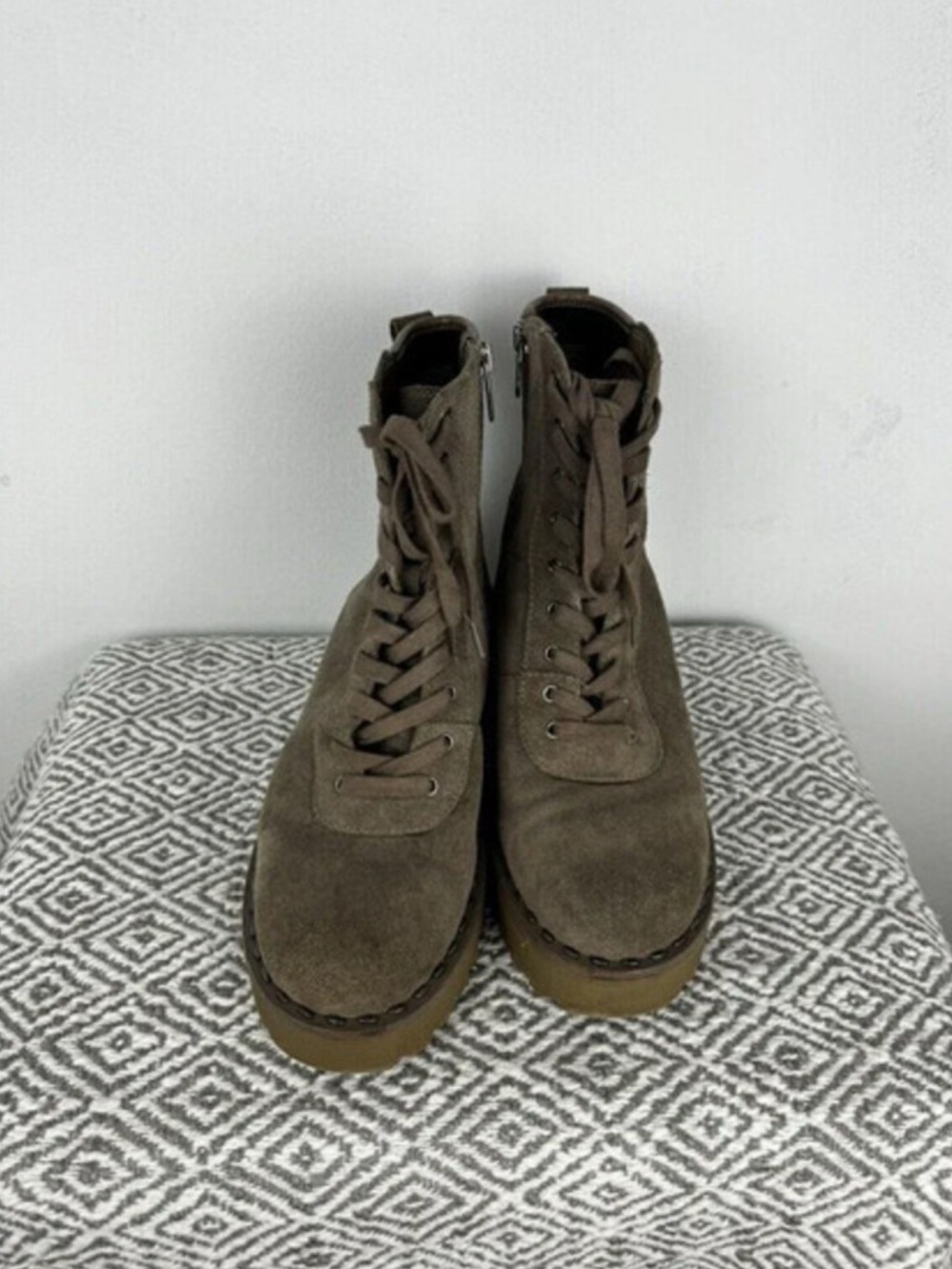 Vince Camuto Mabrela Suede Women's Olive Lace-Up Combat Boots 7.5